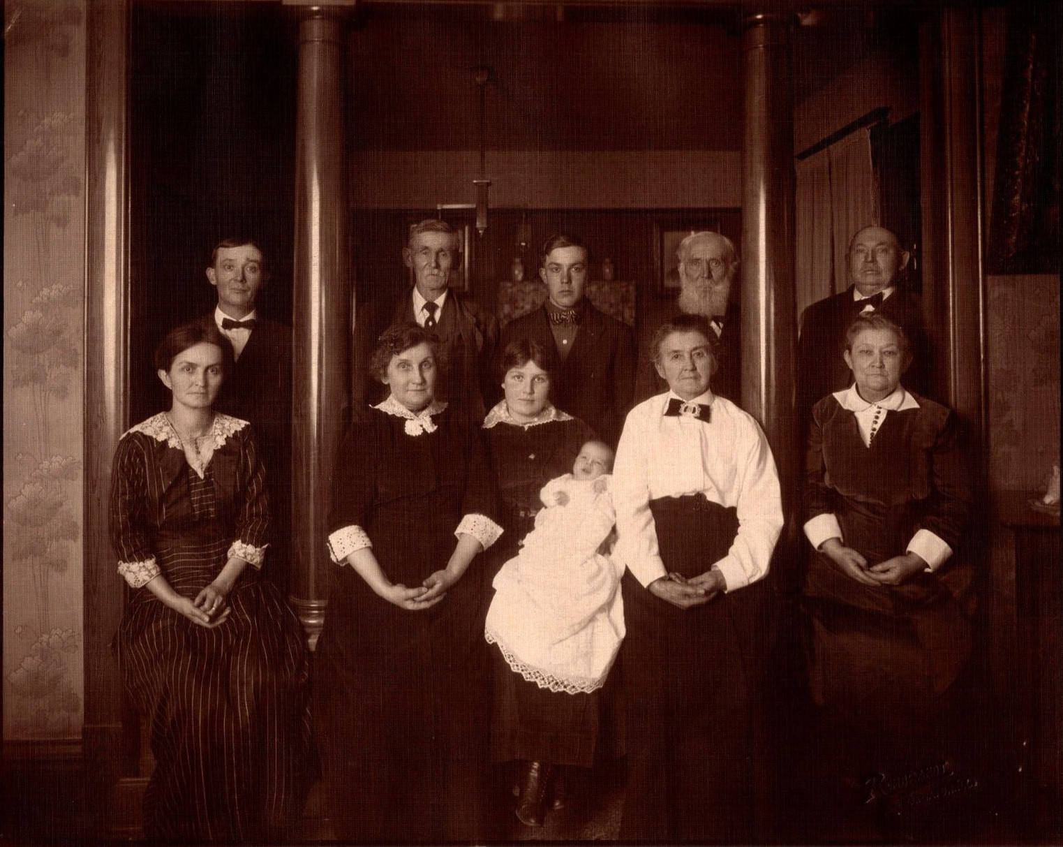 Antique Vintage Photo Family Portrait Men Suits Women Dresses Baby Home Interior
