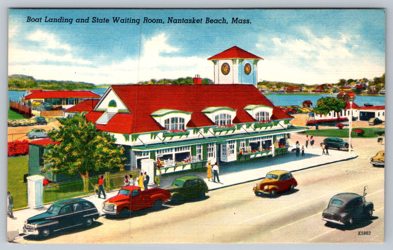 c1940s Boat Landing State Waiting Room Nantasket Beach MA Linen Postcard