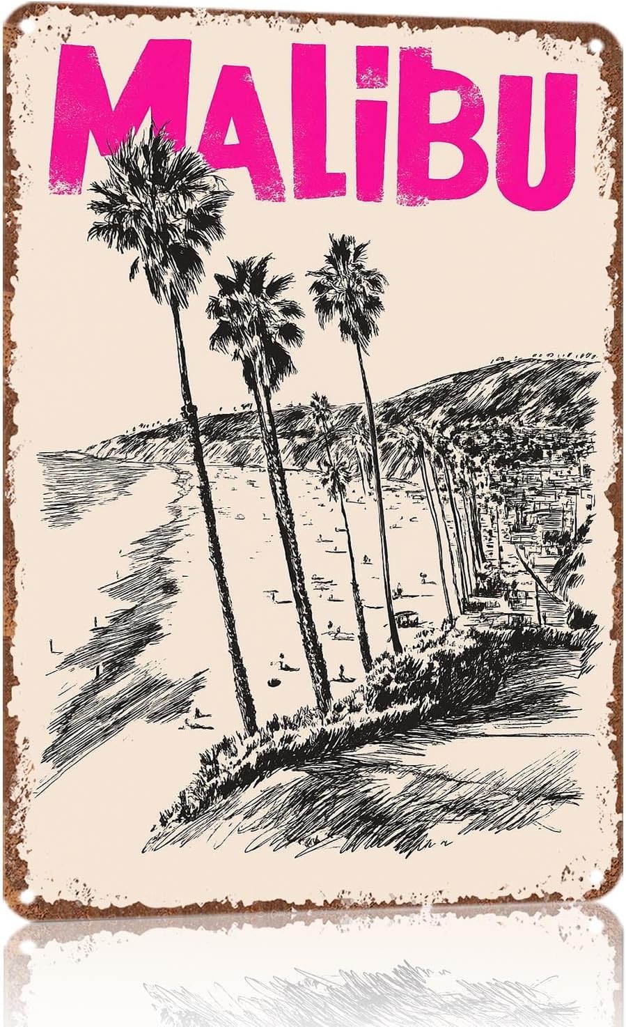 Vintage Malibu Beach For Living Room Tin Metal Signs Home Décor 8x12