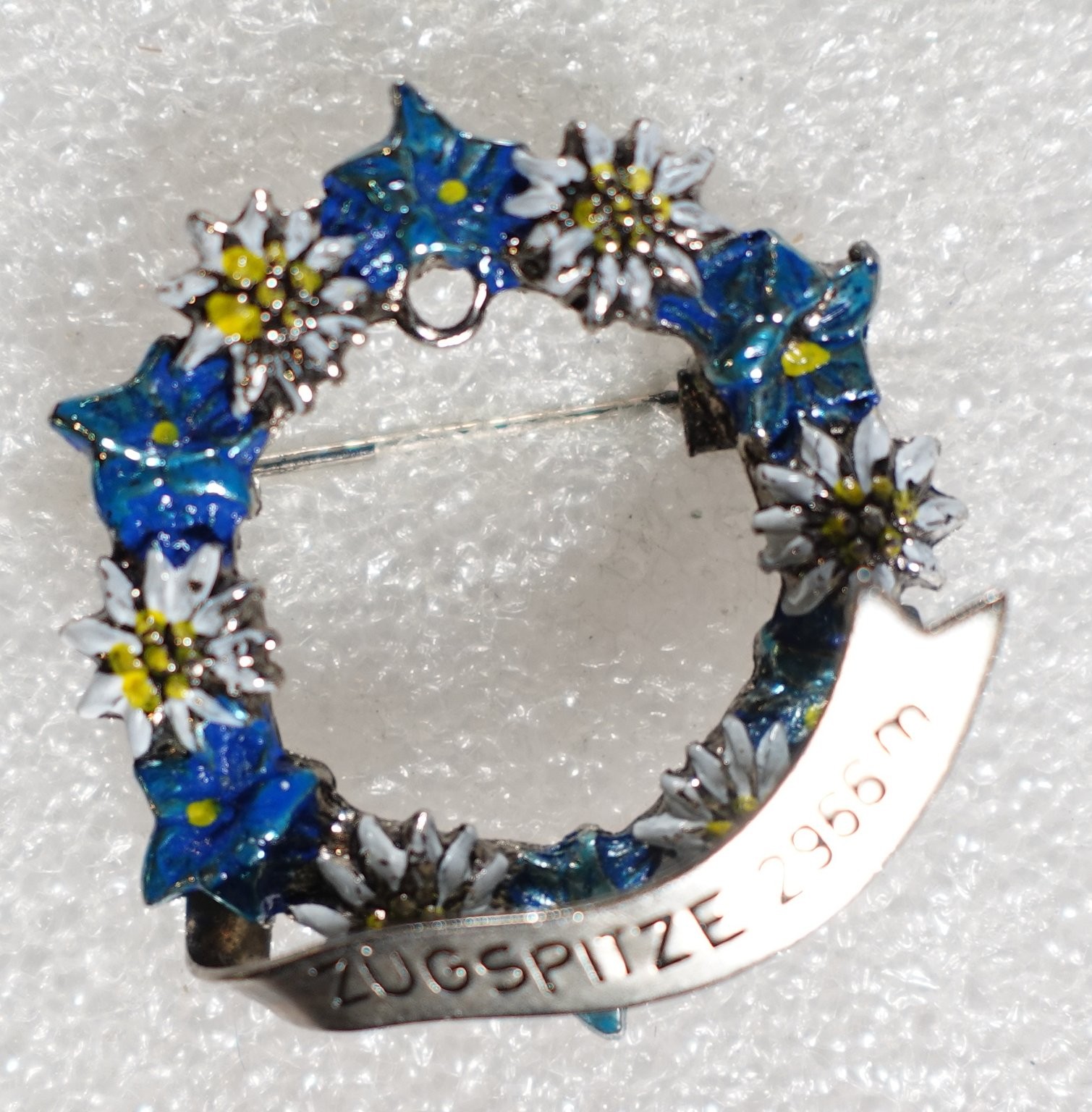 Zugspitze Germany Pinback Button Alpine Gentian Edelweiss Flower Wreath