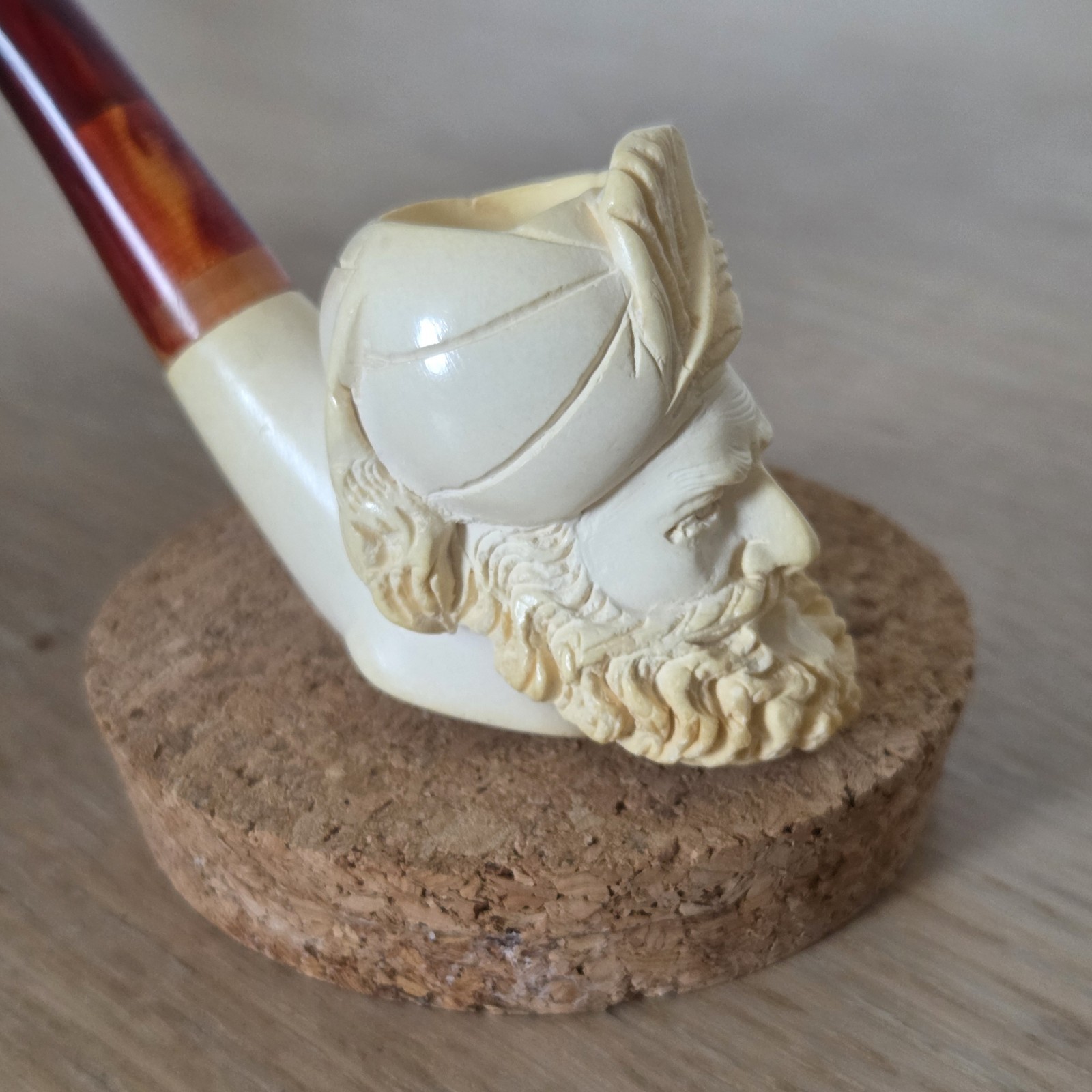Vintage Hand Carved Block Meerschaum Pipe Sultan Turban Cased Signed