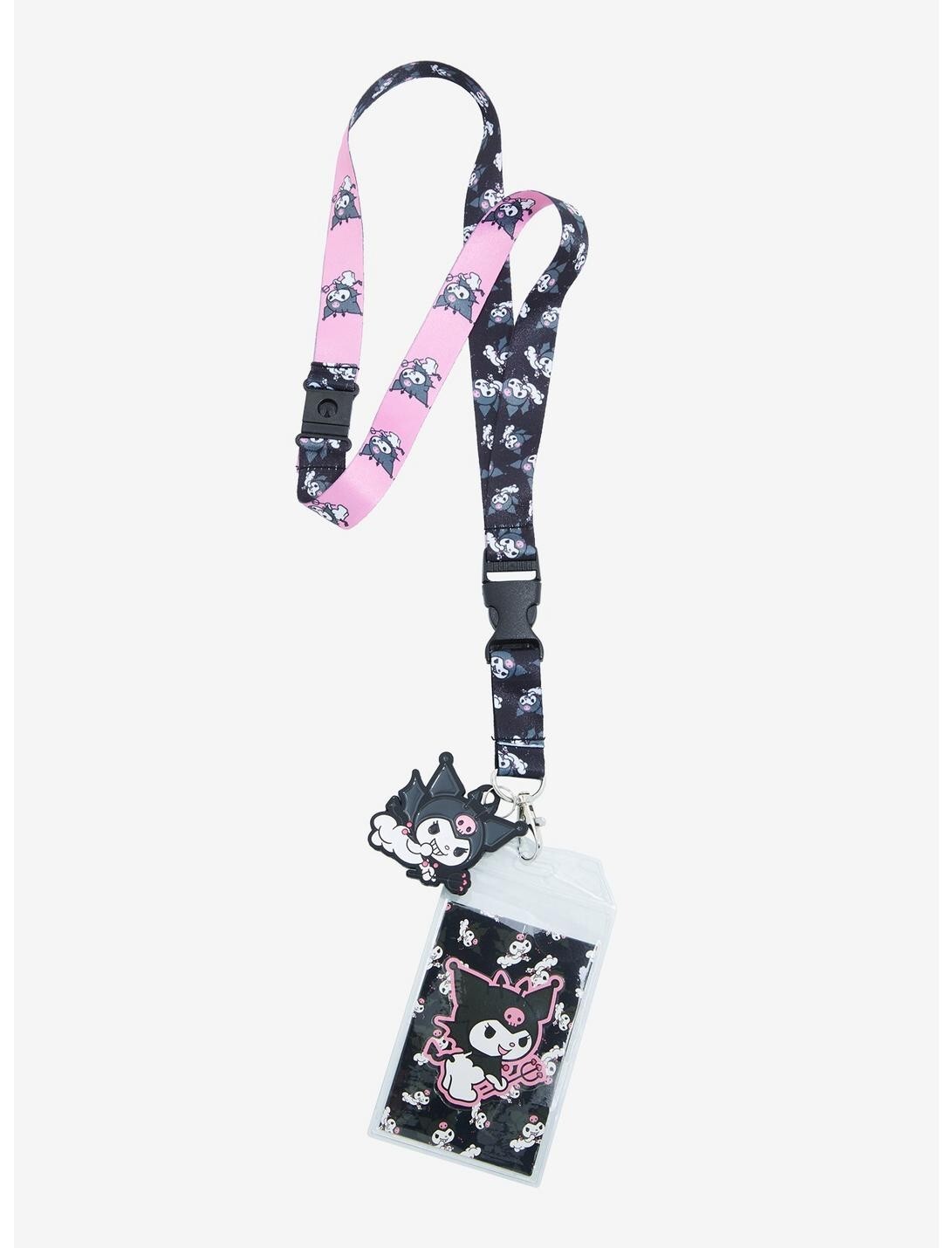 Sanrio Hello Kitty Kuromi Devil Enamel Charm Pink Black Lanyard ID holder