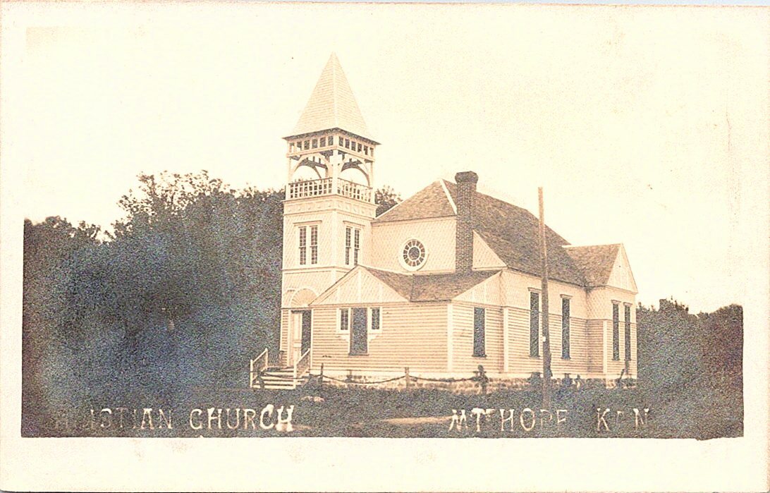RPPC Mt. Hope KS View of Christian Church early 1900s