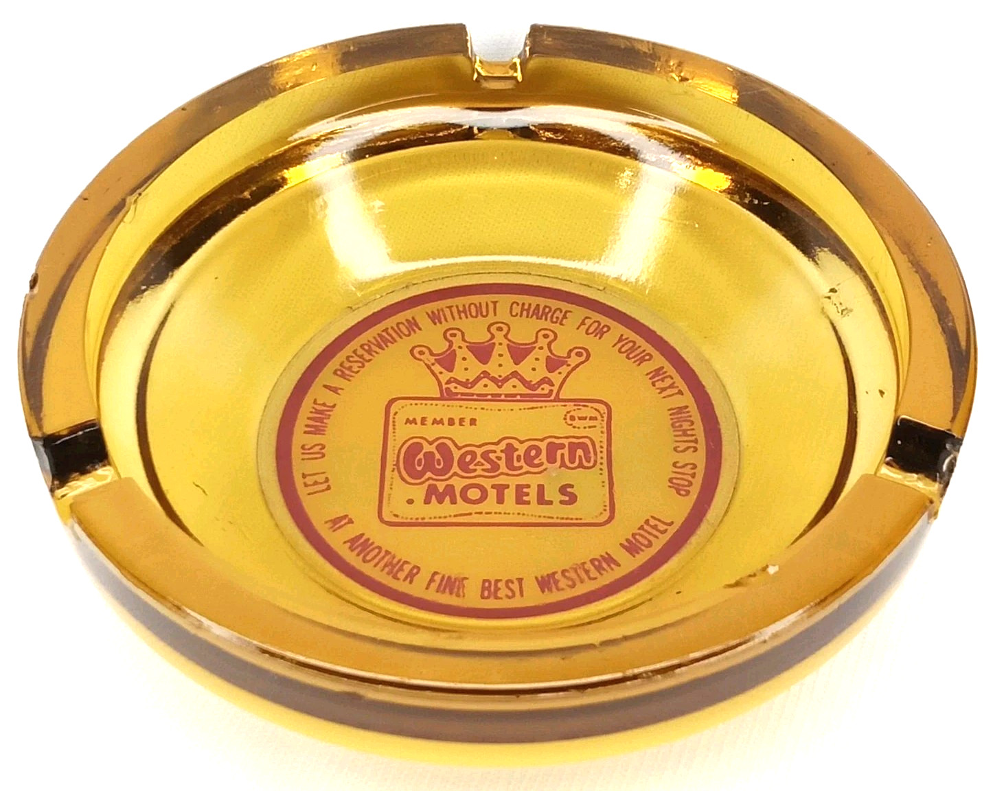 Vintage 1960s Advertising Member Western Motels Amber Glass Ashtray