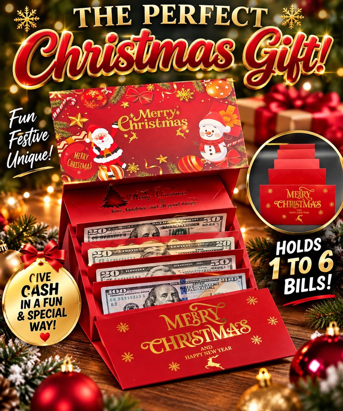 New Christmas Money Holders for Cash, Great Stocking Stuffer, $1,$5,$20$100