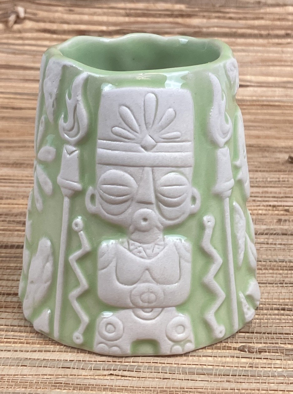 Volcano Village Tiki Mug Tiki Farm Mookie Sato Green Glaze 4.5\