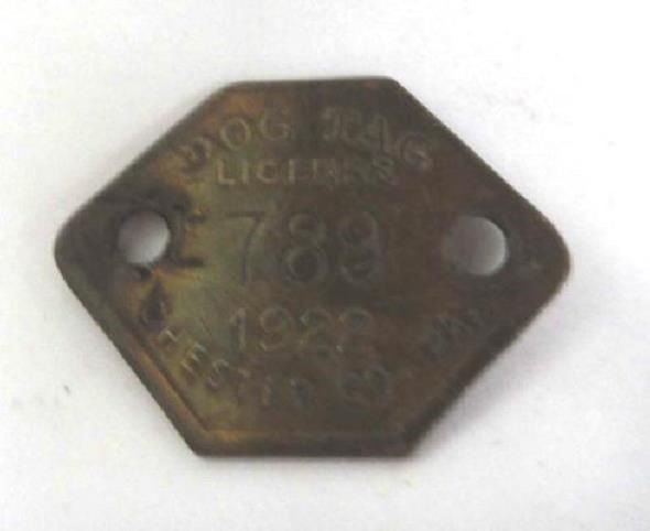 1922 antique BRASS DOG TAG LICENSE chester county pa METAL #789