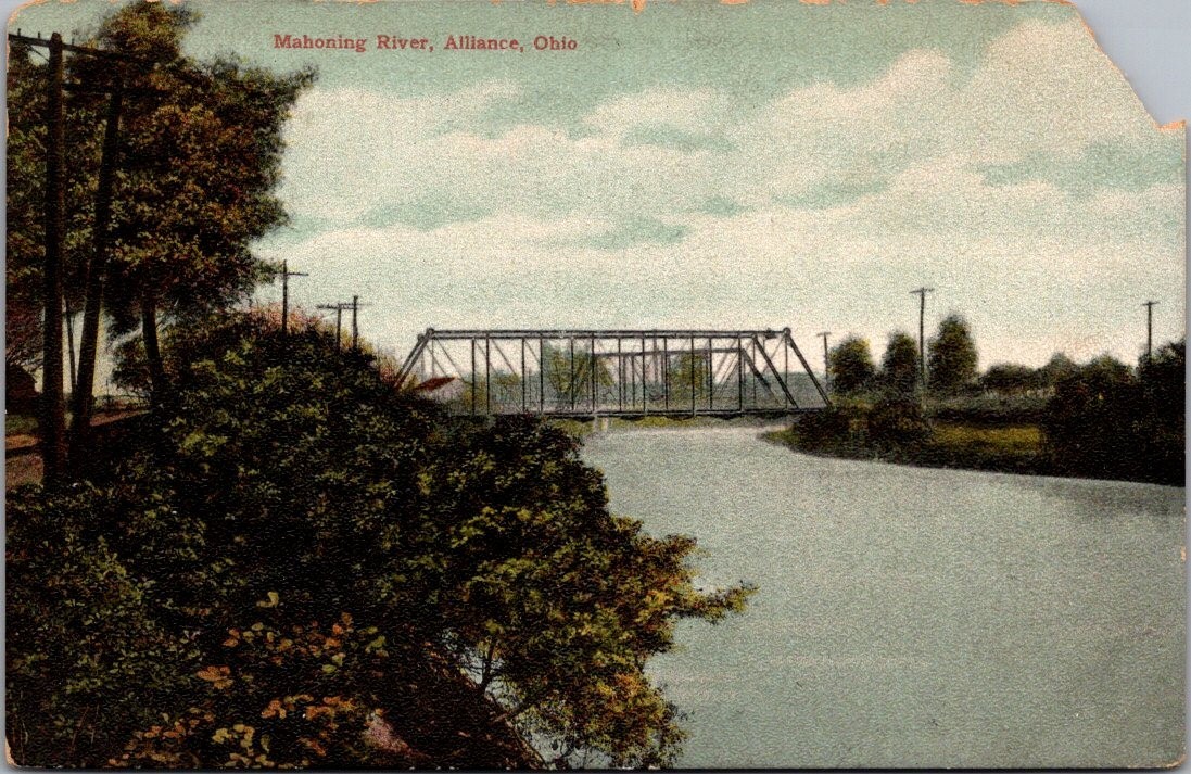 MAHONING RIVER Alliance, Ohio OH Bridge c1908 Postcard