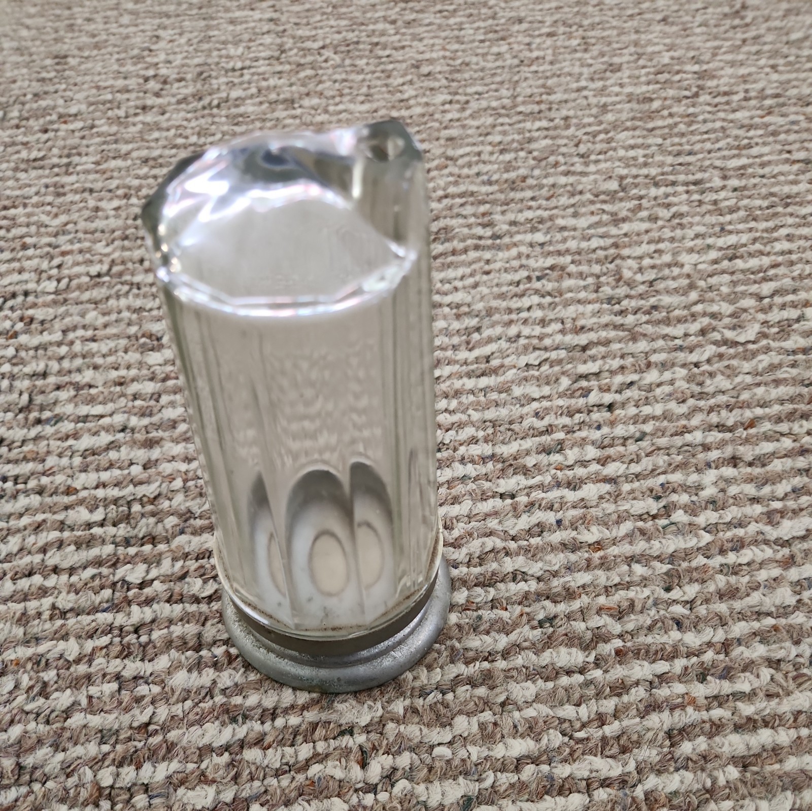 Rare Vintage Justa Spoon 1940's Diner Sugar Shaker Jar Ribbed Glass Chrome 6.5