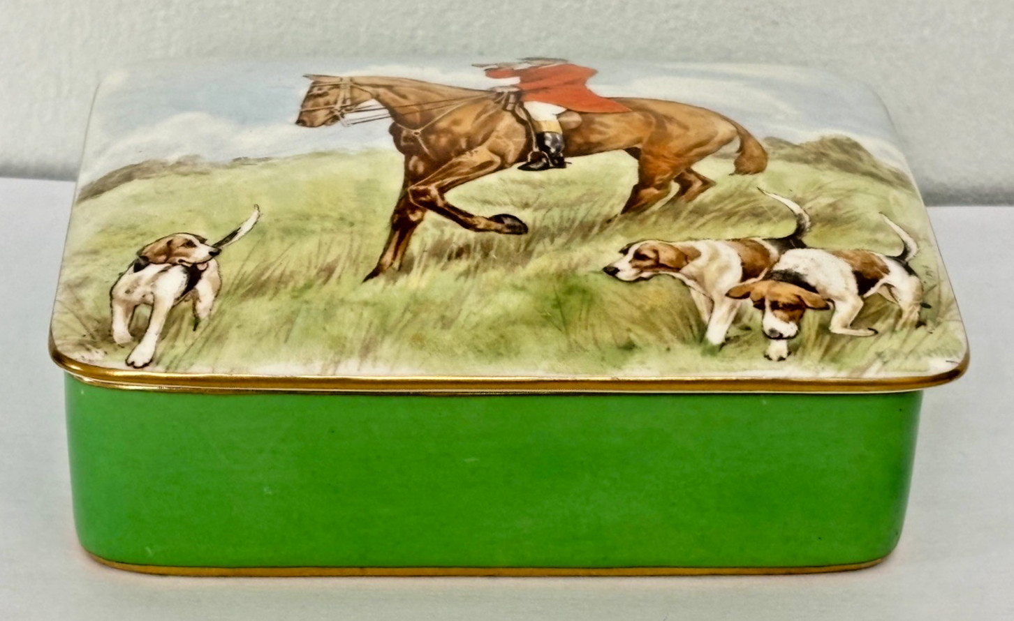 Vintage Royal Crown Derby Fox Hunting Porcelain Box