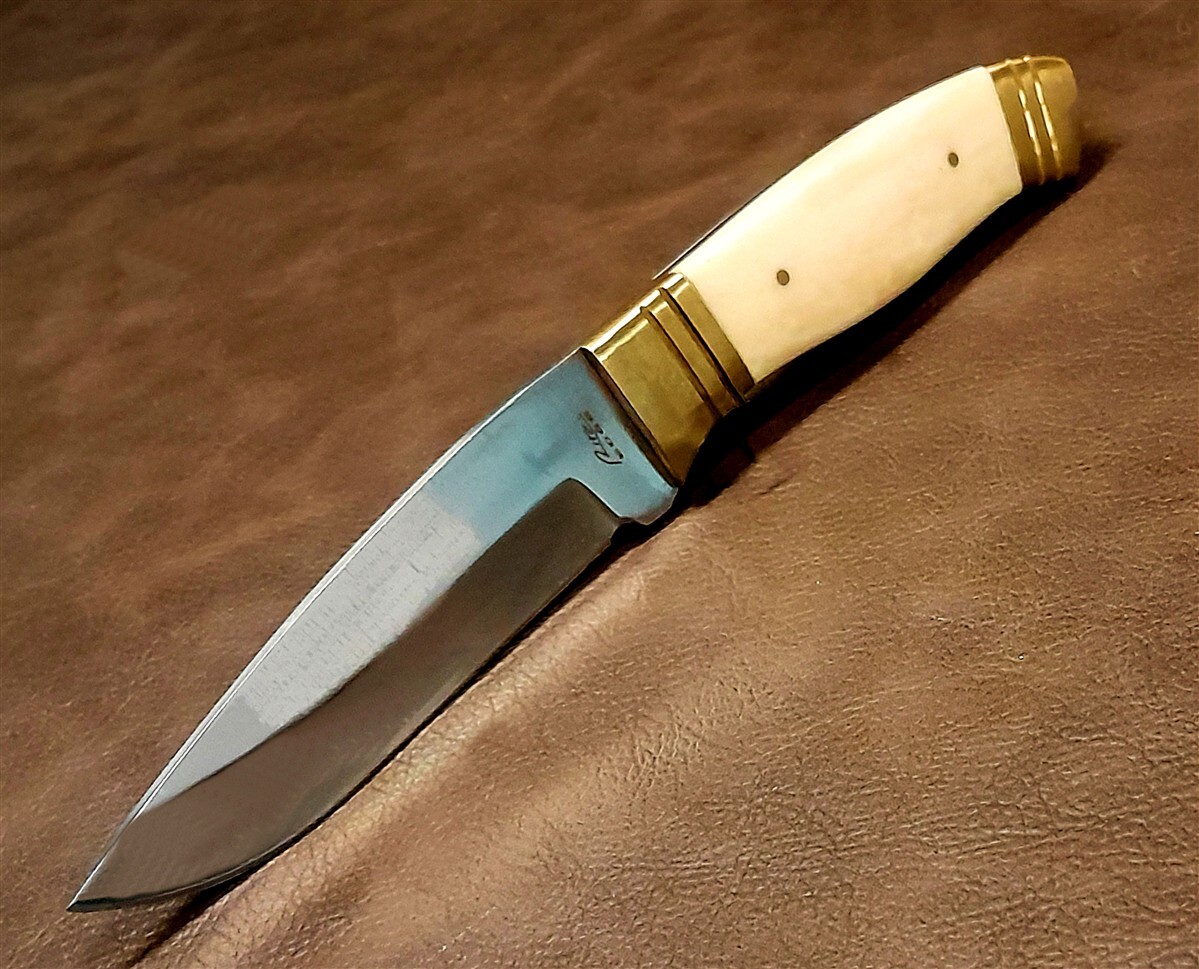 Real White Bone and Brass Hunter Skinner Full-Tang EDC Knife w/Leather Sheath