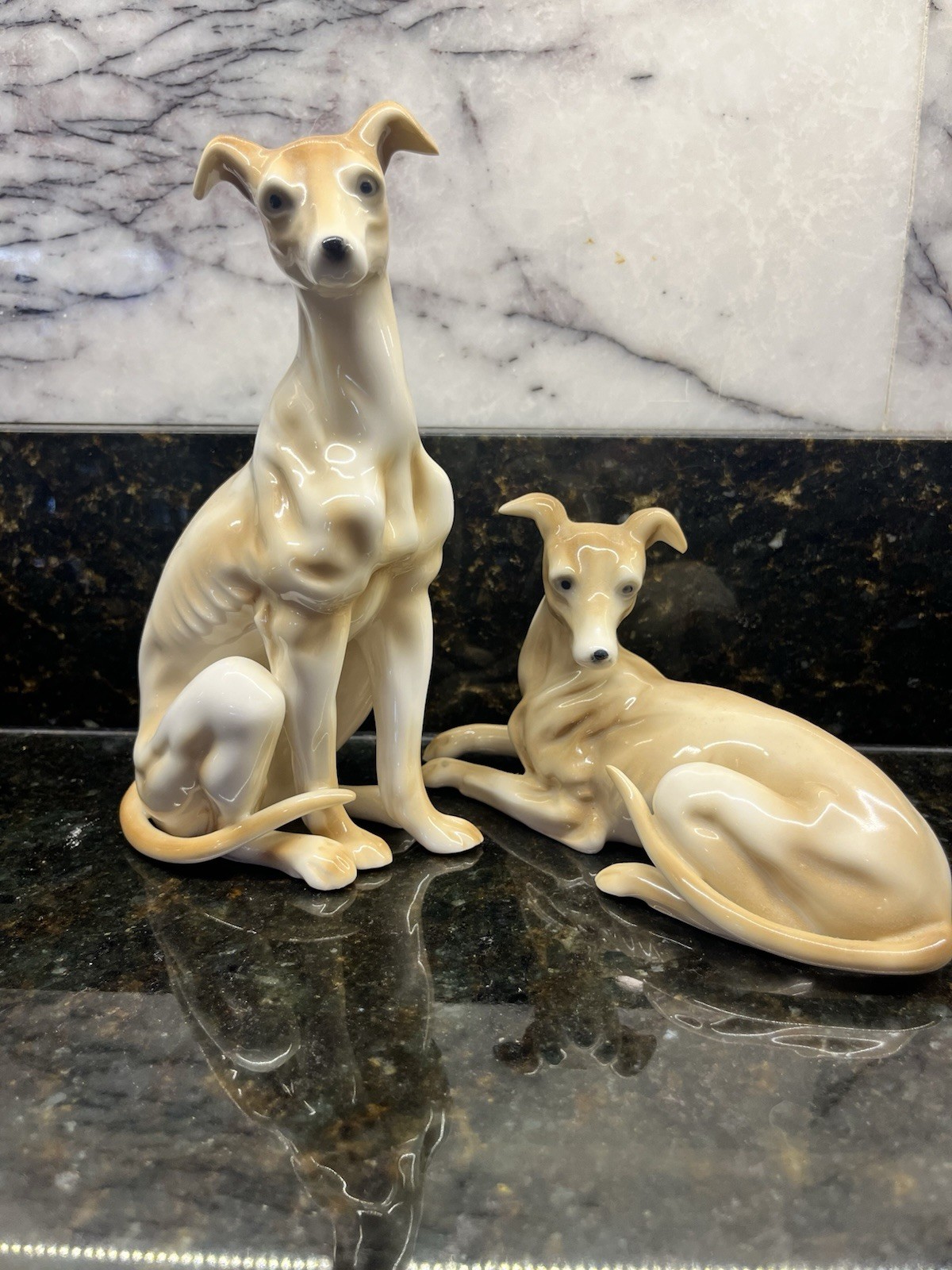 Vintage Art Deco Porcelain Pair Whippet Greyhound Saluki Dog Figurines Statuette