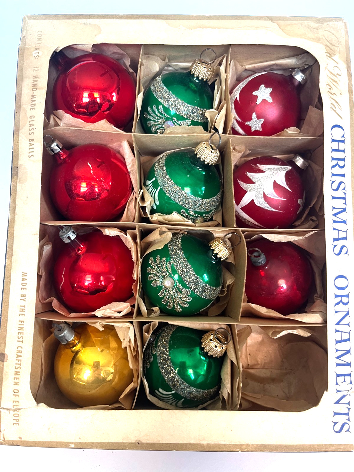 Vintage assorted mercury glass handmade round Old World Christmas ornaments 11pc