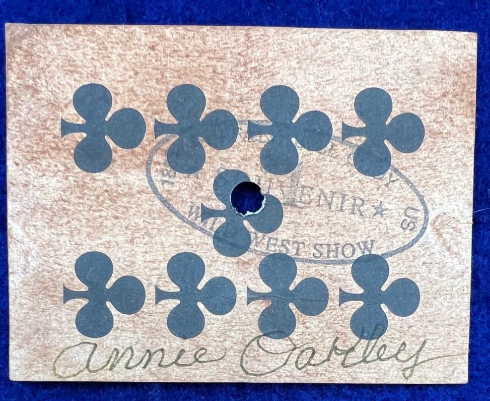 Annie Oakley Signed & Shot Playing Card Bullet Hole Antique Western Buffalo Bill