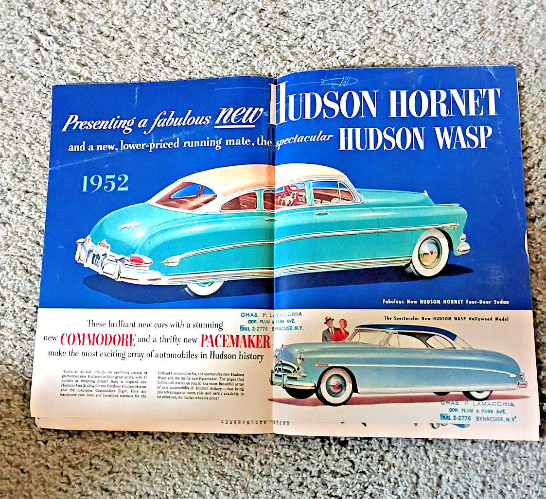 Original 1952 Hudson Full Line Foldout Sales Brochure Wasp Hornet Pacemaker