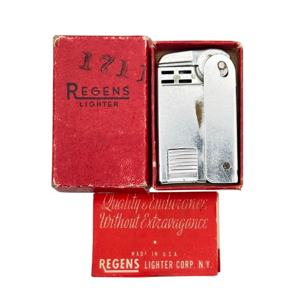 Vintage Regens No. 100 Chrome Pocket Lighter Red Box & Paper Insert Included