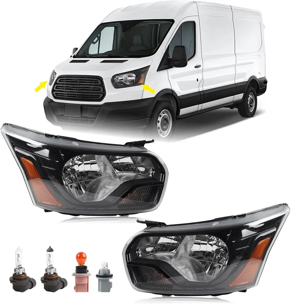 Pair Headlight Assembly Fit for 2015-2020 Ford Transit 150 250 350 Halogen Head