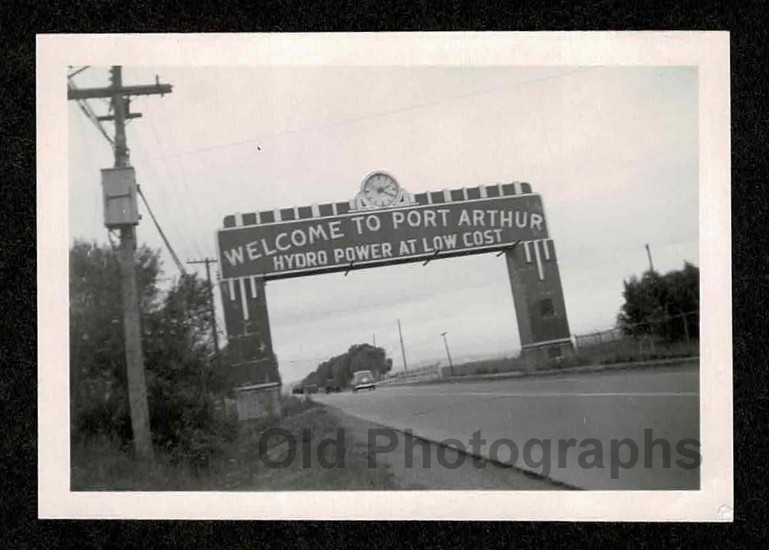 WELCOME TO PORT ARTHUR ARCH/SIGN w/CLOCK  OLD/VINTAGE PHOTO-H235