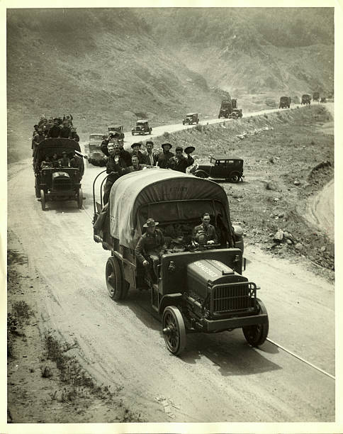 Army Trucks Bearing 200 Members Of The Civilian Army En Route To The - Old Photo
