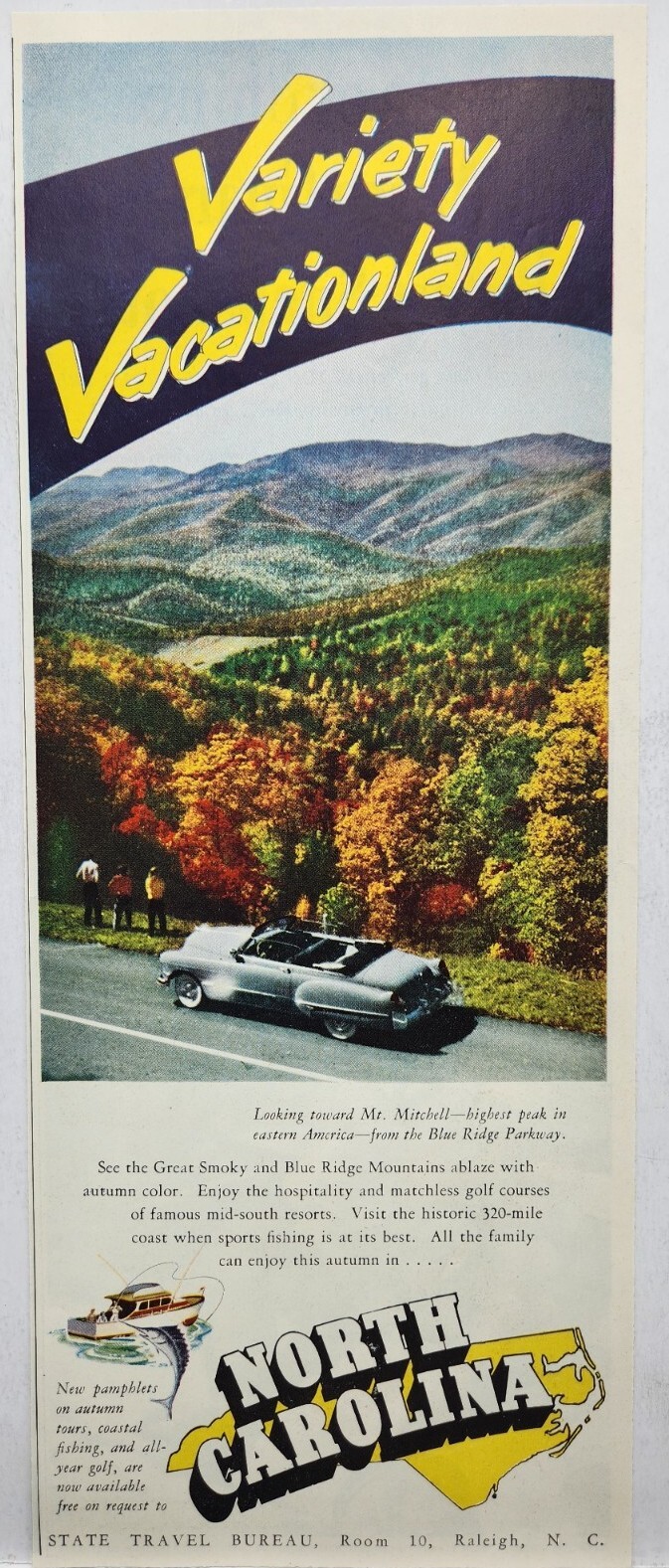 1951 North Carolina Blue Ridge Parkway MCM Original Print Ad Life Magazine 50\'s