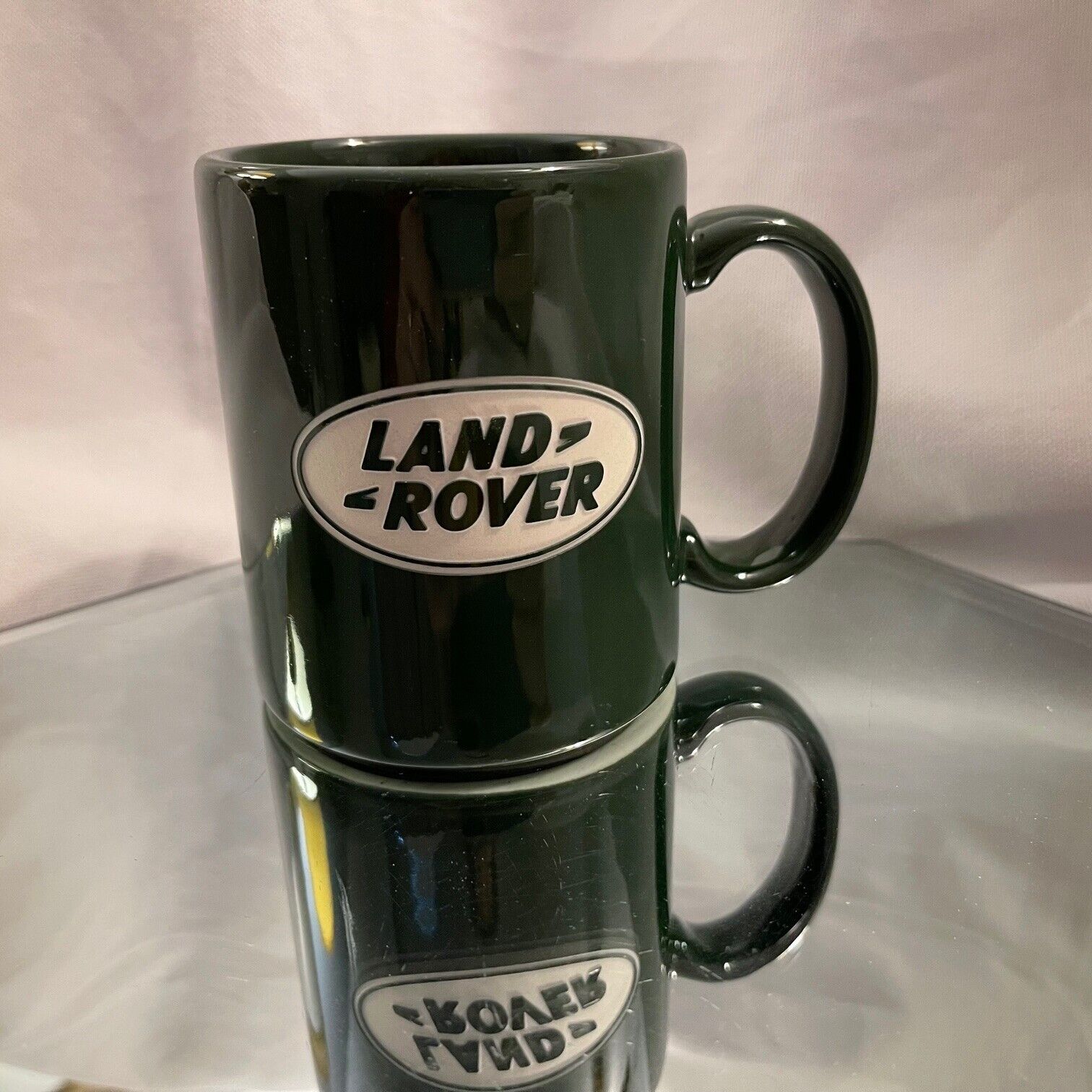 Vintage Land Rover Coffee Tea Cup Ceramic Green w/Etched Logo Made in USA 12 oz