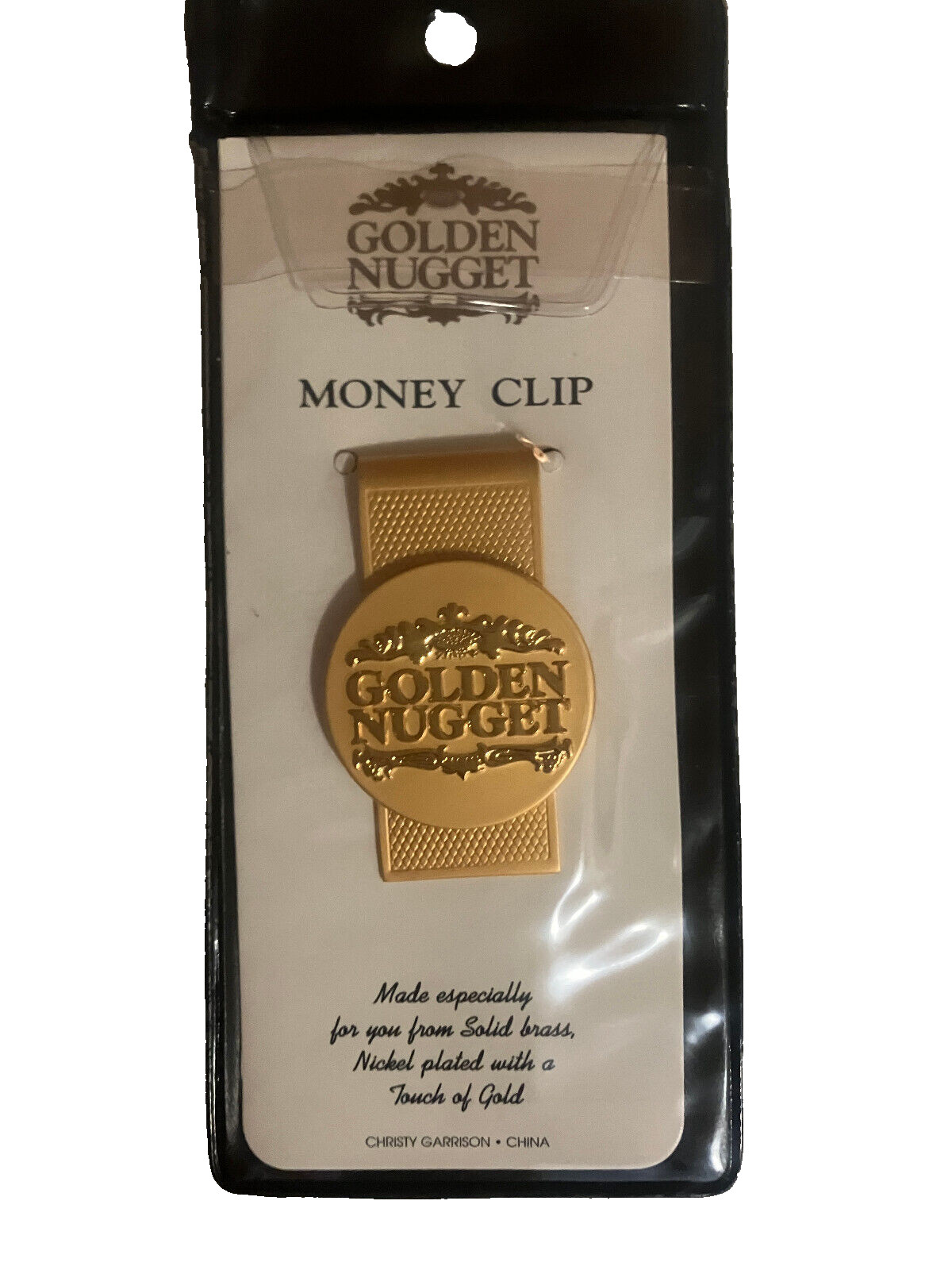 Vintage Exclusive GOLDEN NUGGET Casino Money Clip Solid Brass Nickel Plated Gold