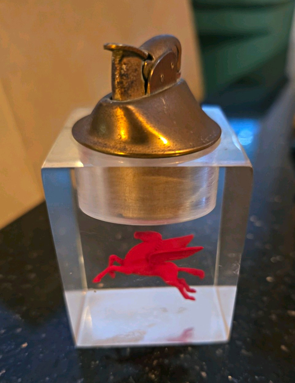 RARE Vintage Mobil MobilGas Table Lighter w Red Pegasus Horse 
