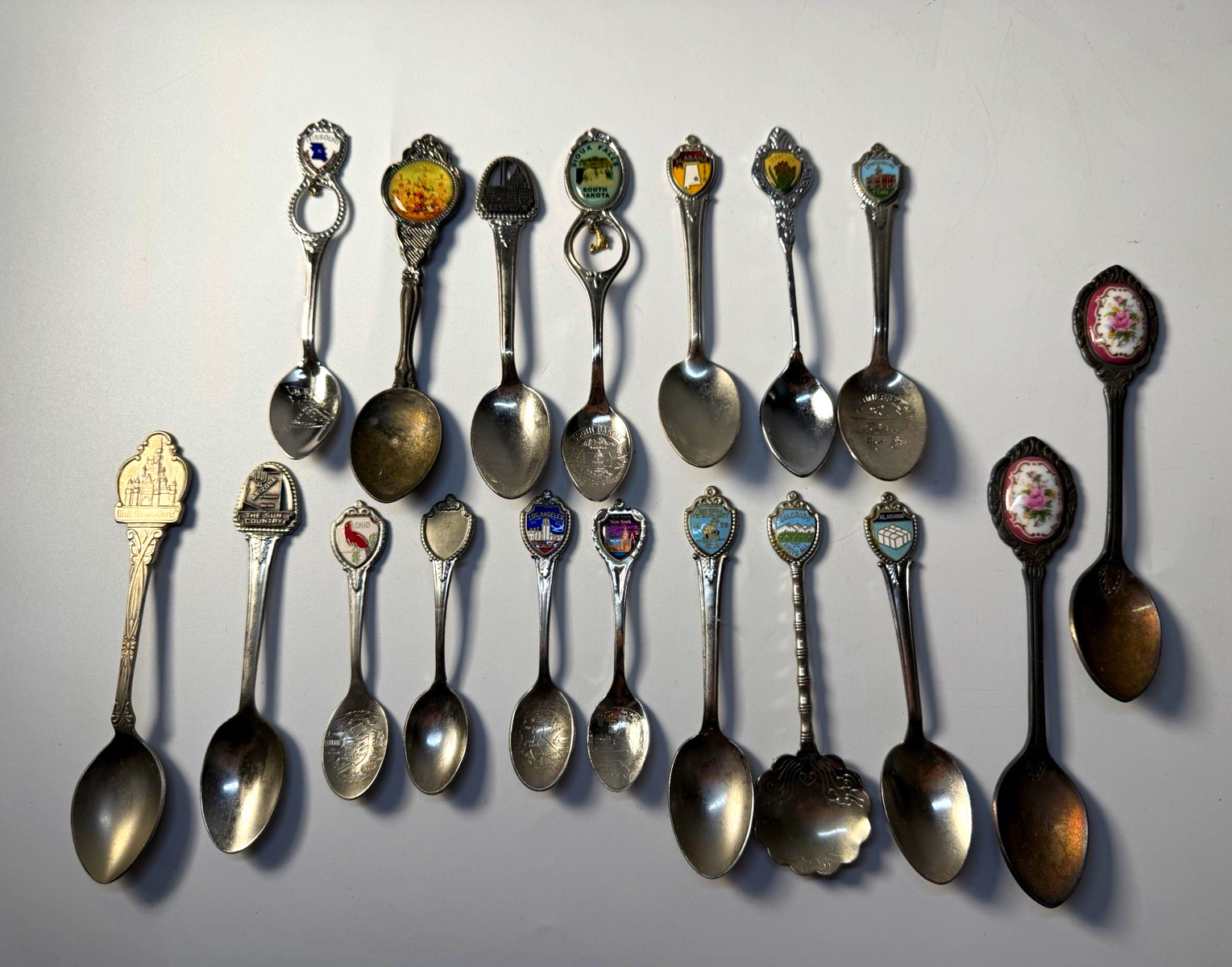 Vintage Souvenir Collector Spoons Lot of 17 - Disney World, States, FloralEnamel