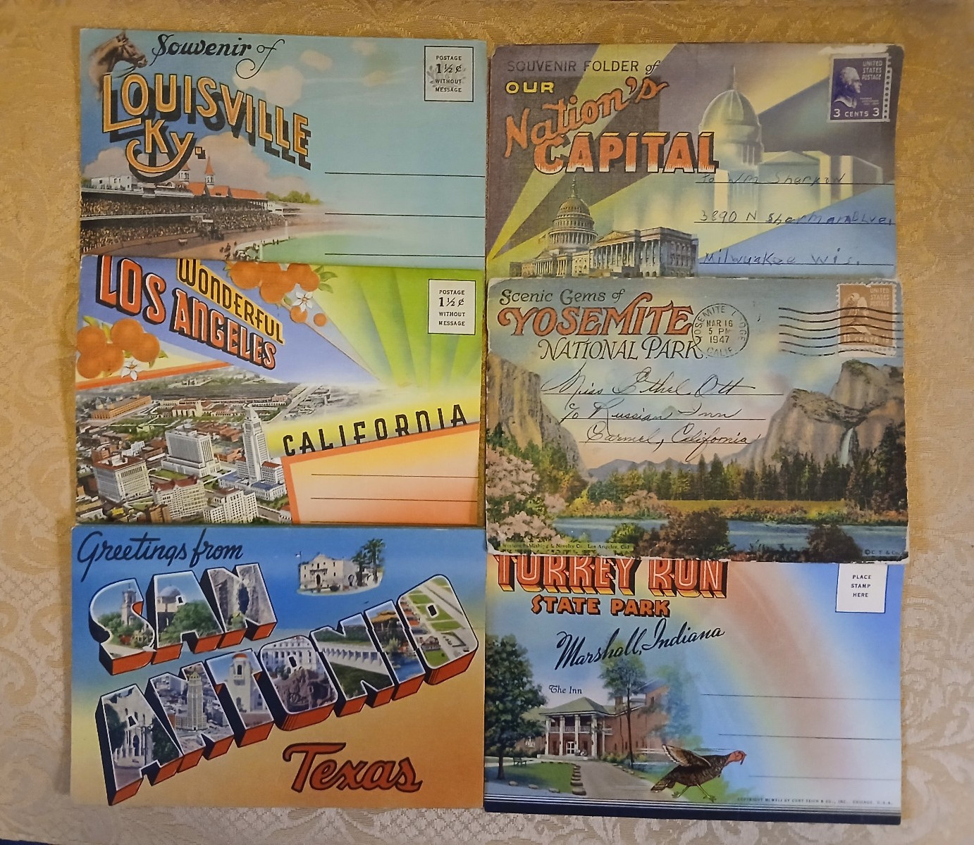 Vintage US States Washington CA IN TX KY Yosemite Souvenir Postcard Folders Lot