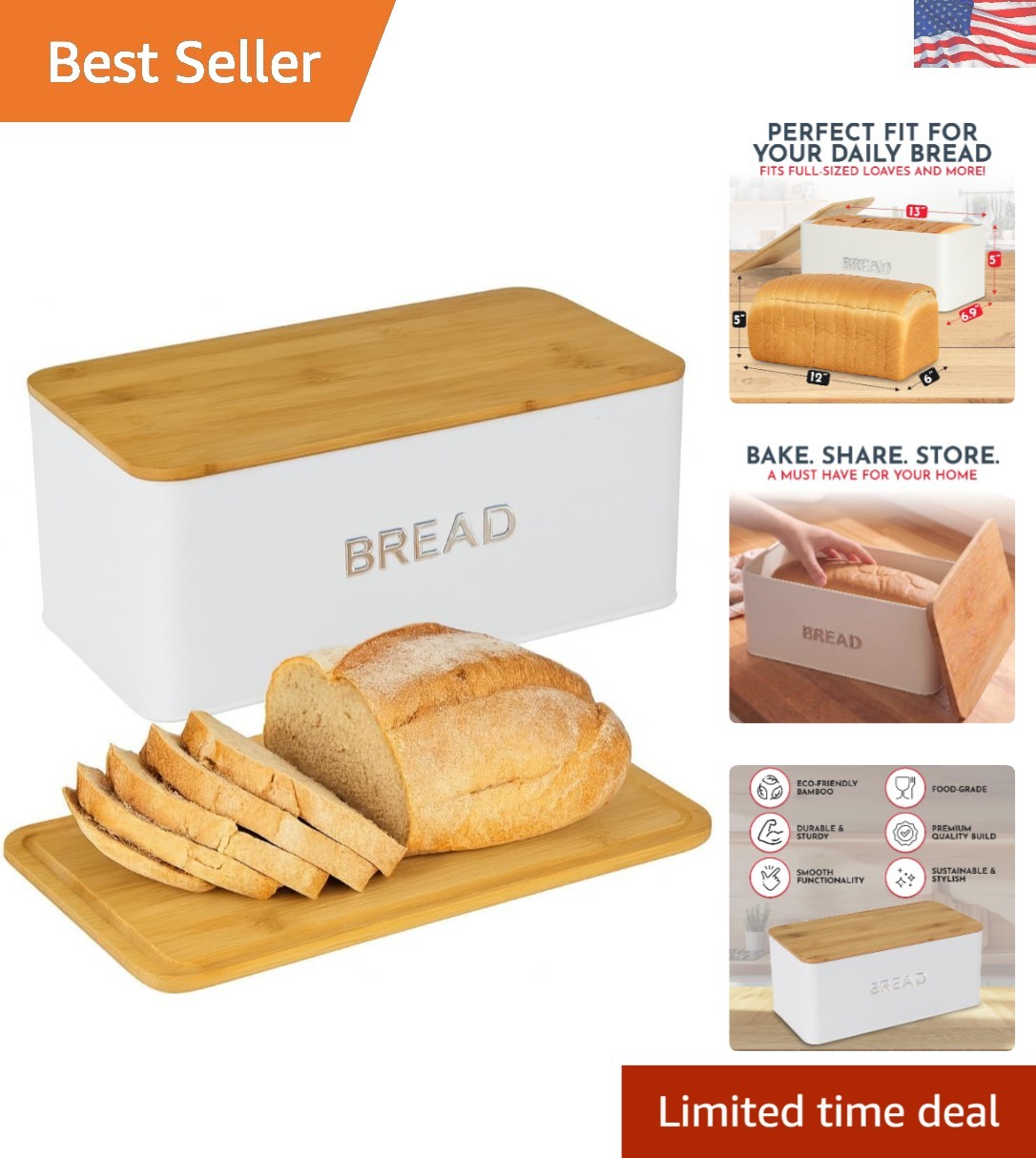 Compact 8.3L Bread Storage Box with Bamboo Cutting Board Lid - Hand Wash Only