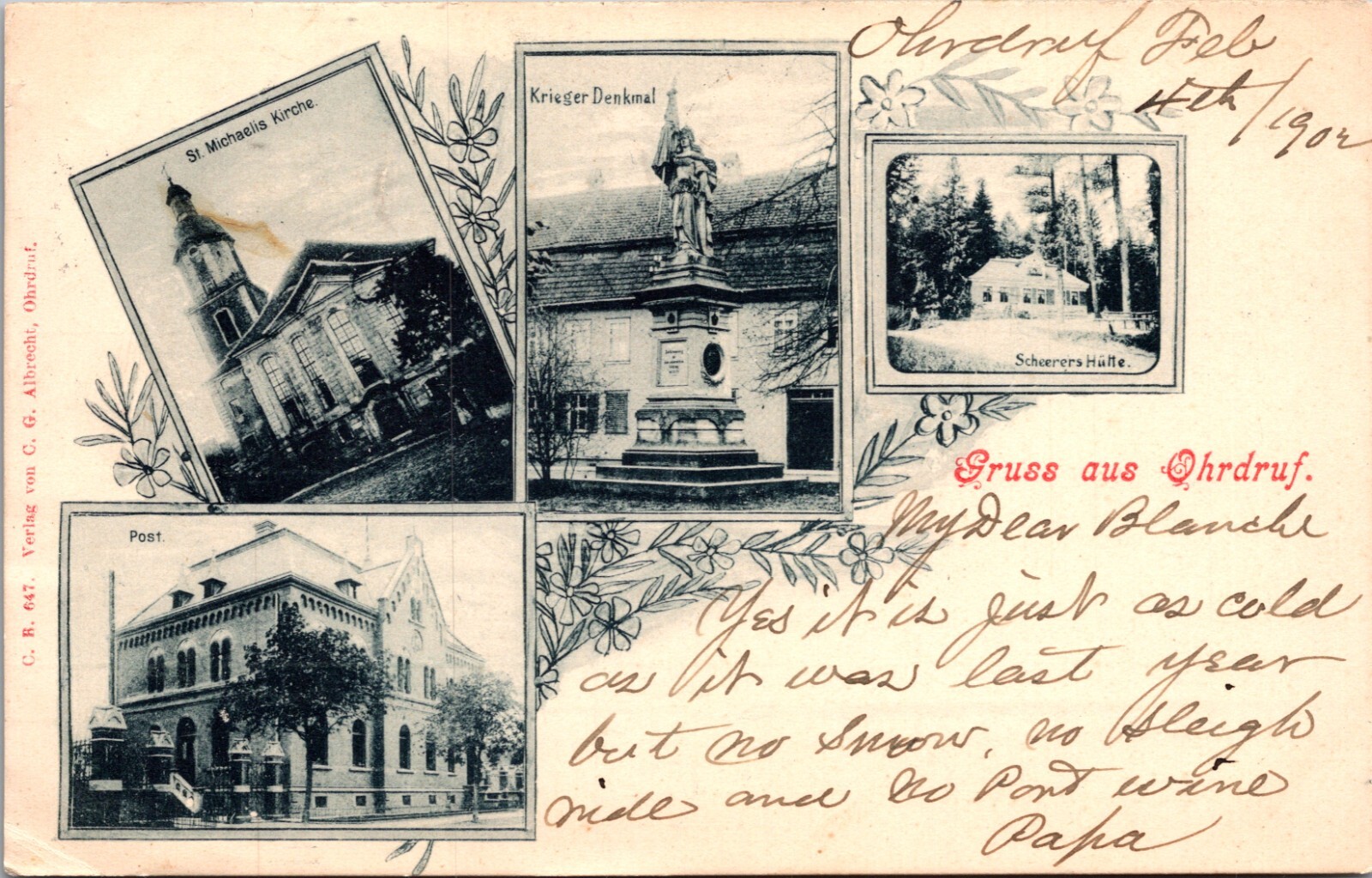 1902 Postcard Greetings From Ohrdruf Germany Multi Views Church & Post Office