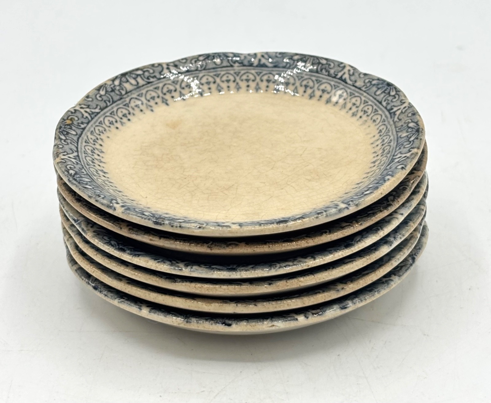 Antique French Terre De Fer Ironstone Butter Pats Set of 6 TOASTY Crazed HTF