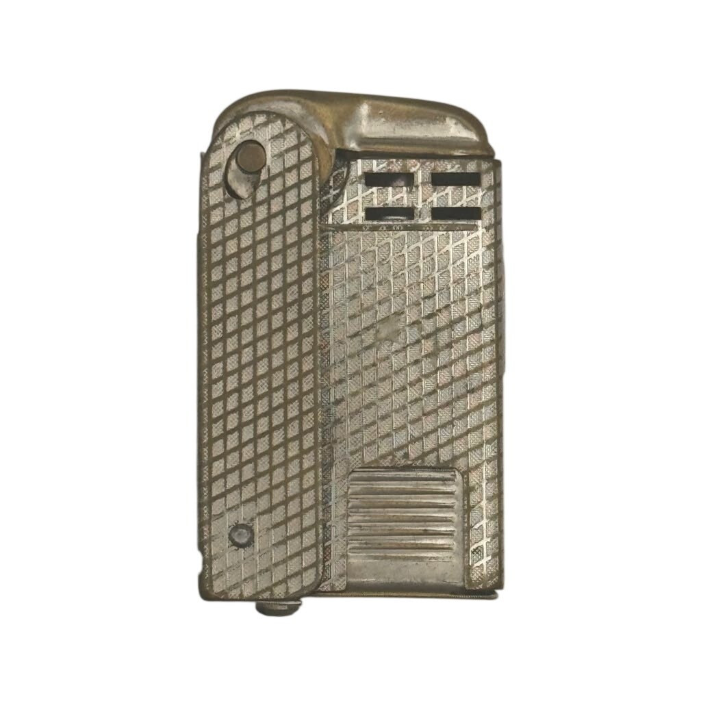 Regens Art Deco Grid Pattern Side Lever Pocket Lighter Silver Tone Made in USA