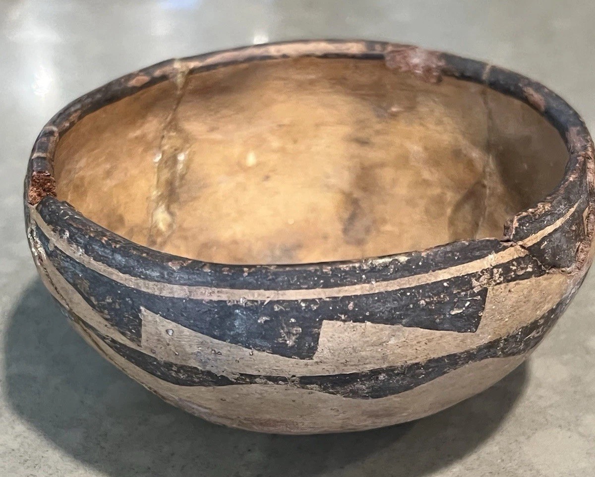 Hohokam Tanque Verde Red-on-Brown Pottery Bowl Geometric Restored c.1150-1400