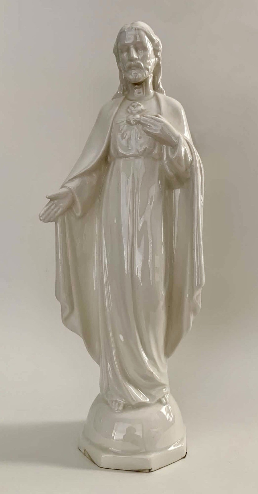 Vintage 11” High Sacred Heart Jesus Christ White Porcelain Statue West Germany