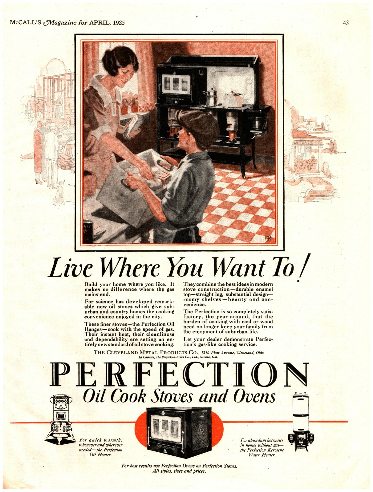 1925 Perfection Oil Range Vintage Print Ad Live Where You Want To
