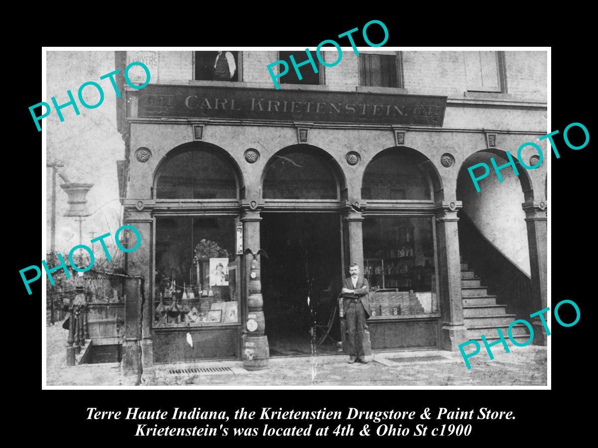 OLD LARGE HISTORIC PHOTO OF TERRE HAUTE INDIANA KRIETENSTEINS DRUG STORE c1900