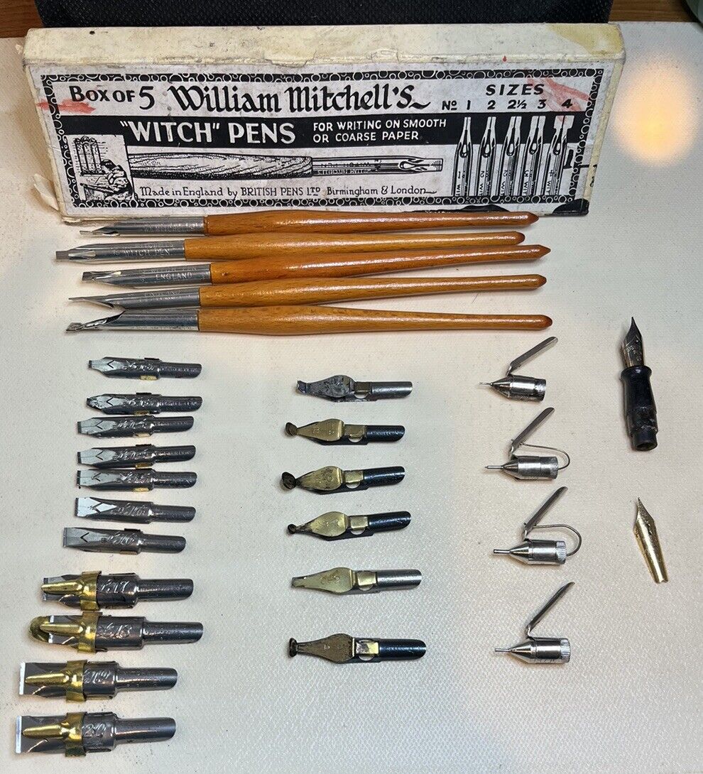 Lot of Vintage William Mitchell Witch Pens Nibs Speedball Tips Calligraphy