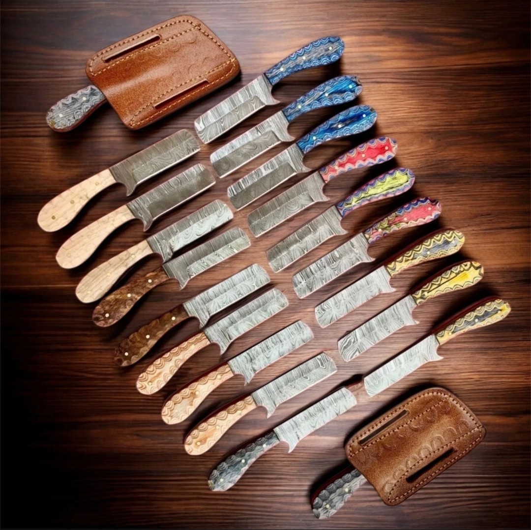 20 pcs Set – 8 Inch Handmade Damascus Bull Cutter Skinner Knives w/ Sheath