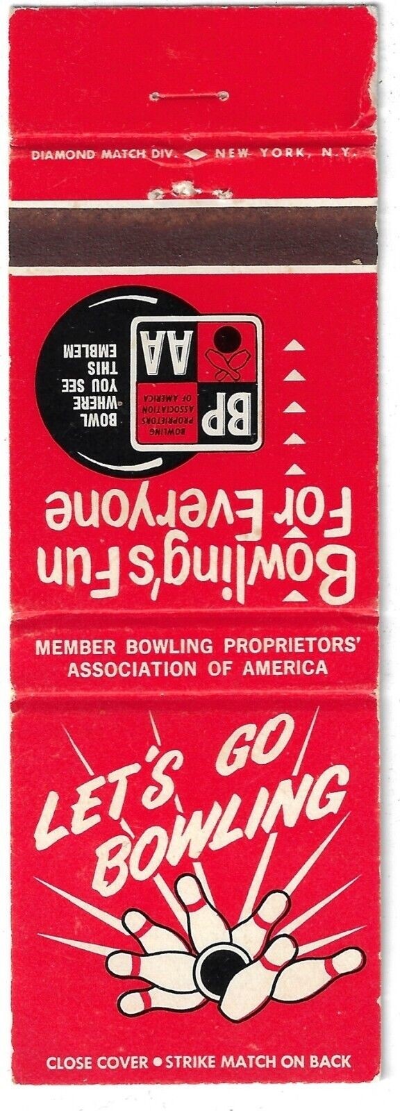 Vintage Matchbook Cover  Bowling\'s Fun For Everyone BPAA Lanes