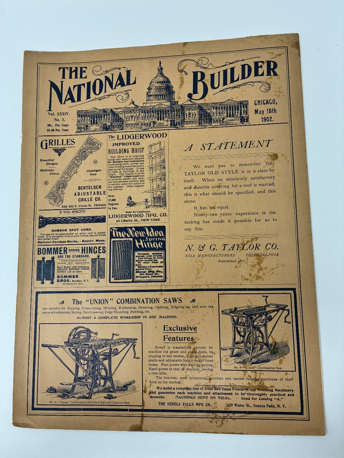 1902 Architecture House & Store Building Carpentry Design History w/ Blueprint