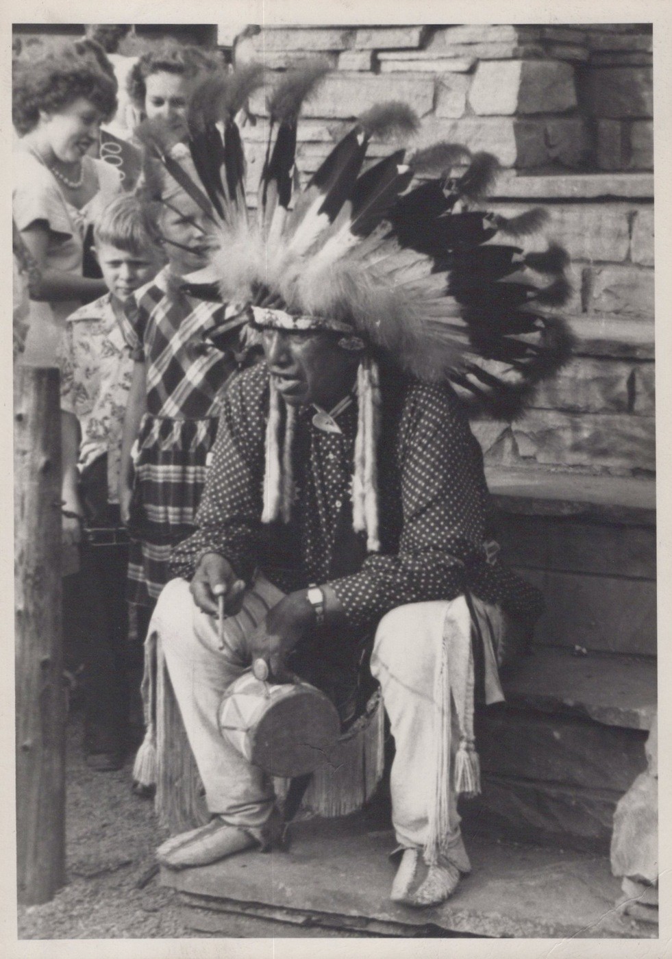 Ringling Bros RBBB Native American War Bonnet Drum RARE 1950s - Original Photo
