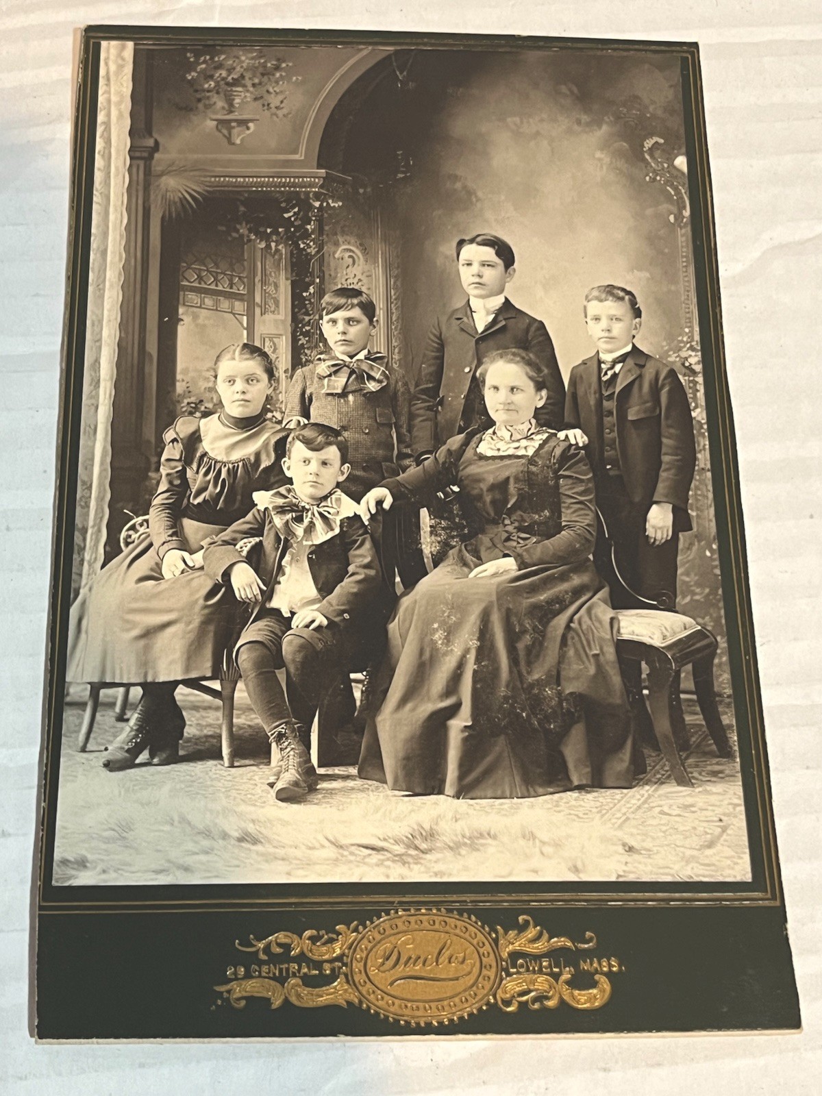 Antique Cabinet Photo Victorian Family Woman 5 Children Duclos Lowell Mass 1890s
