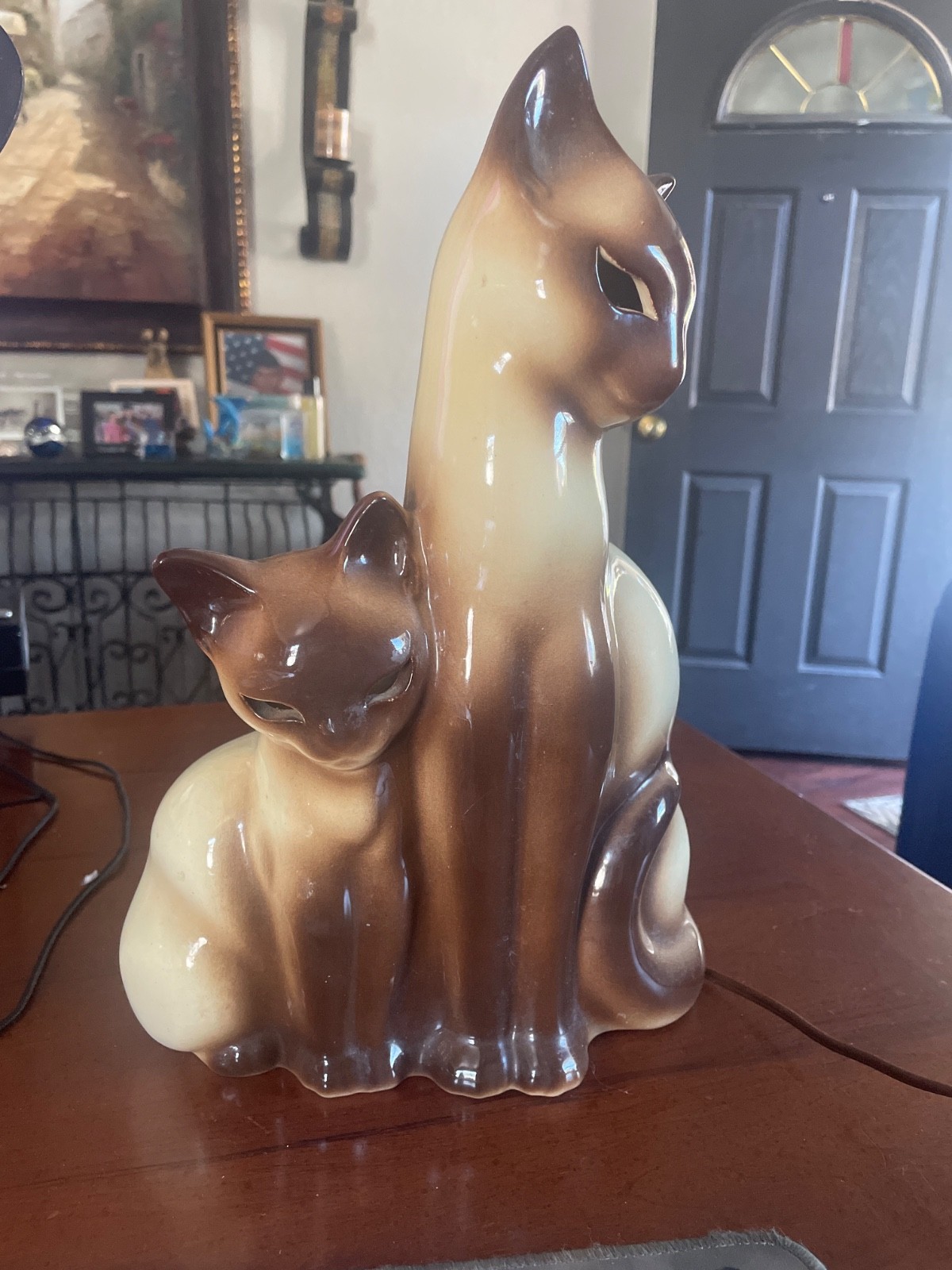 Vintage 1950's  HOWARD KRON CERAMIC  SIAMESE CATS  TV LAMP