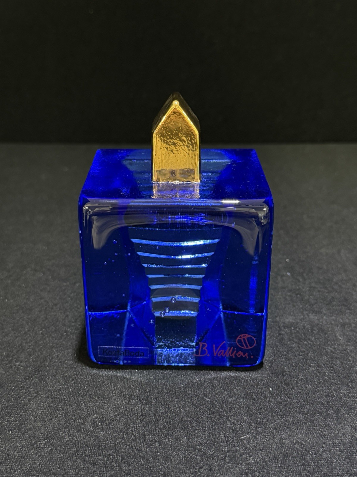 Kosta Boda Fortress Cube with Hidden Stairs Blue Gold Bertil Vallien Art Glass