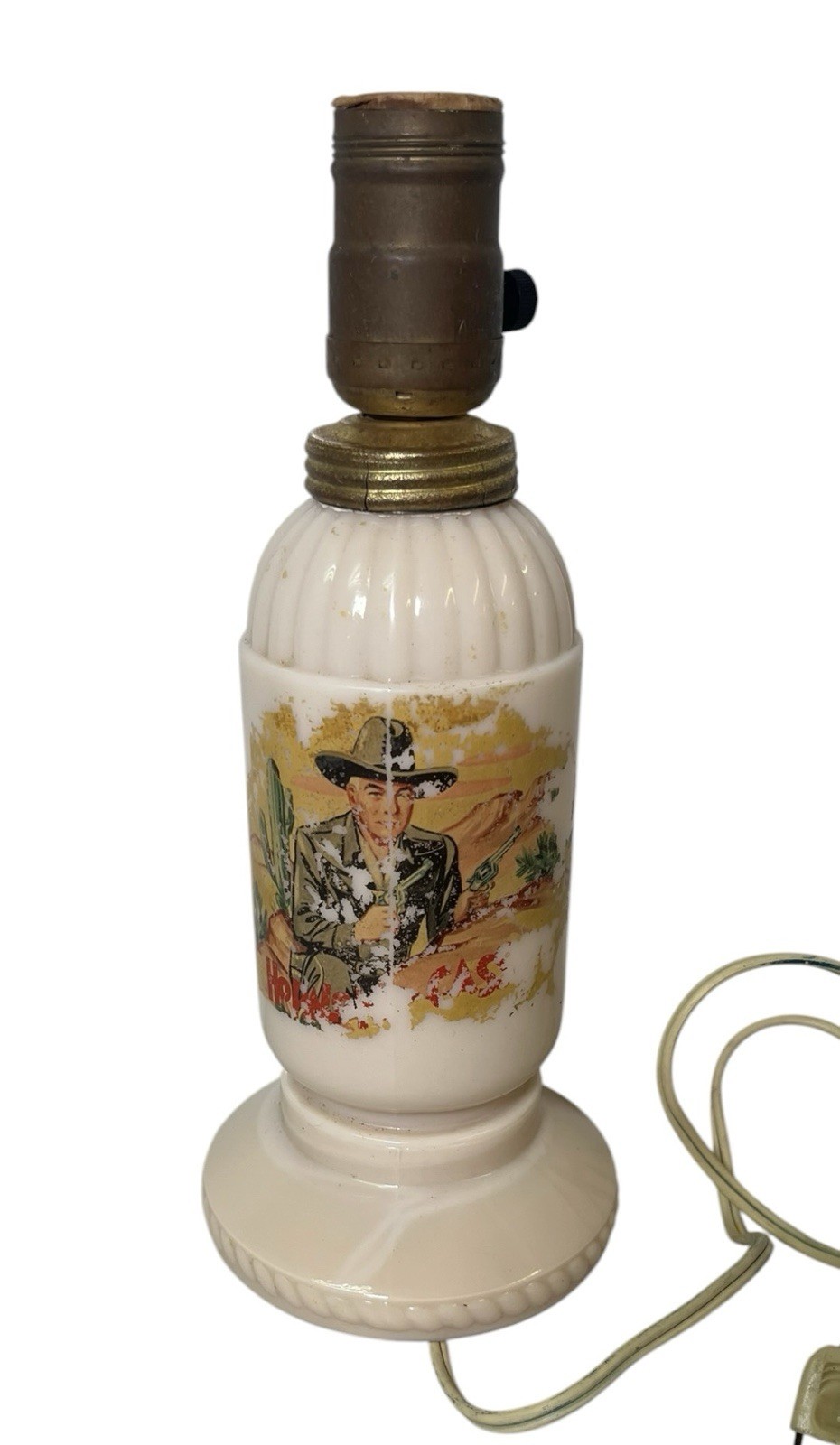 Vintage 1950's Cowboy Hopalong Cassidy Milk Glass Table Lamp by Aladdin WORKS