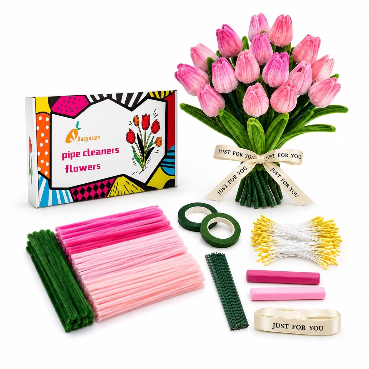 400Pcs Pipe Cleaners Crafts Bulk,Pipe Cleaner Flower Kit,Arts and Crafts for ...