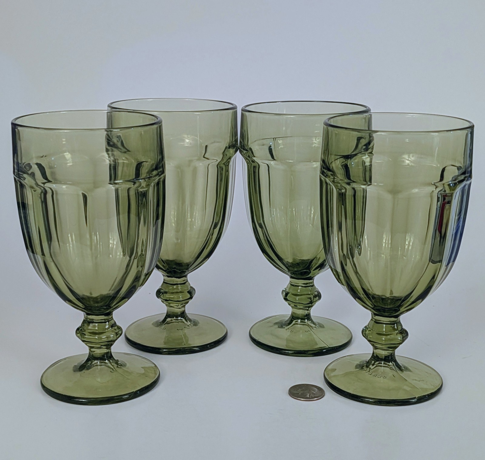 Set 4 Libbey Duratuff Gibraltar Green Goblets Glasses 7