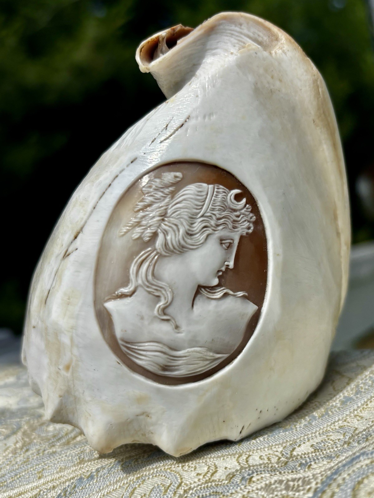 Victorian-Edwardian Era Shell Carving Diana/Artemis Phenomenal Craftsmanship 🚭