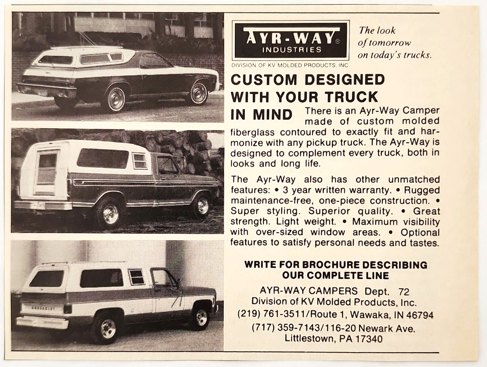 1976 Ayr Way Campers Custom Fit Advertisement Vintage Camping Pennsylvania